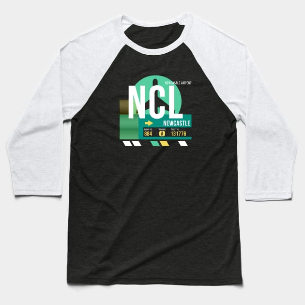 Newcastle (NCL) Airport // Retro Sunset Baggage Tag Baseball T-Shirt by Now Boarding